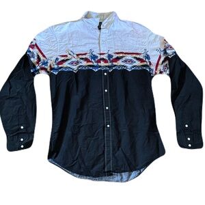 Roper Large Black White Aztek Print Western Shirt
